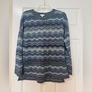 J Jill Blue Waves Pullover L/S Sweater Size XS High Low Hem Coastal Beach
